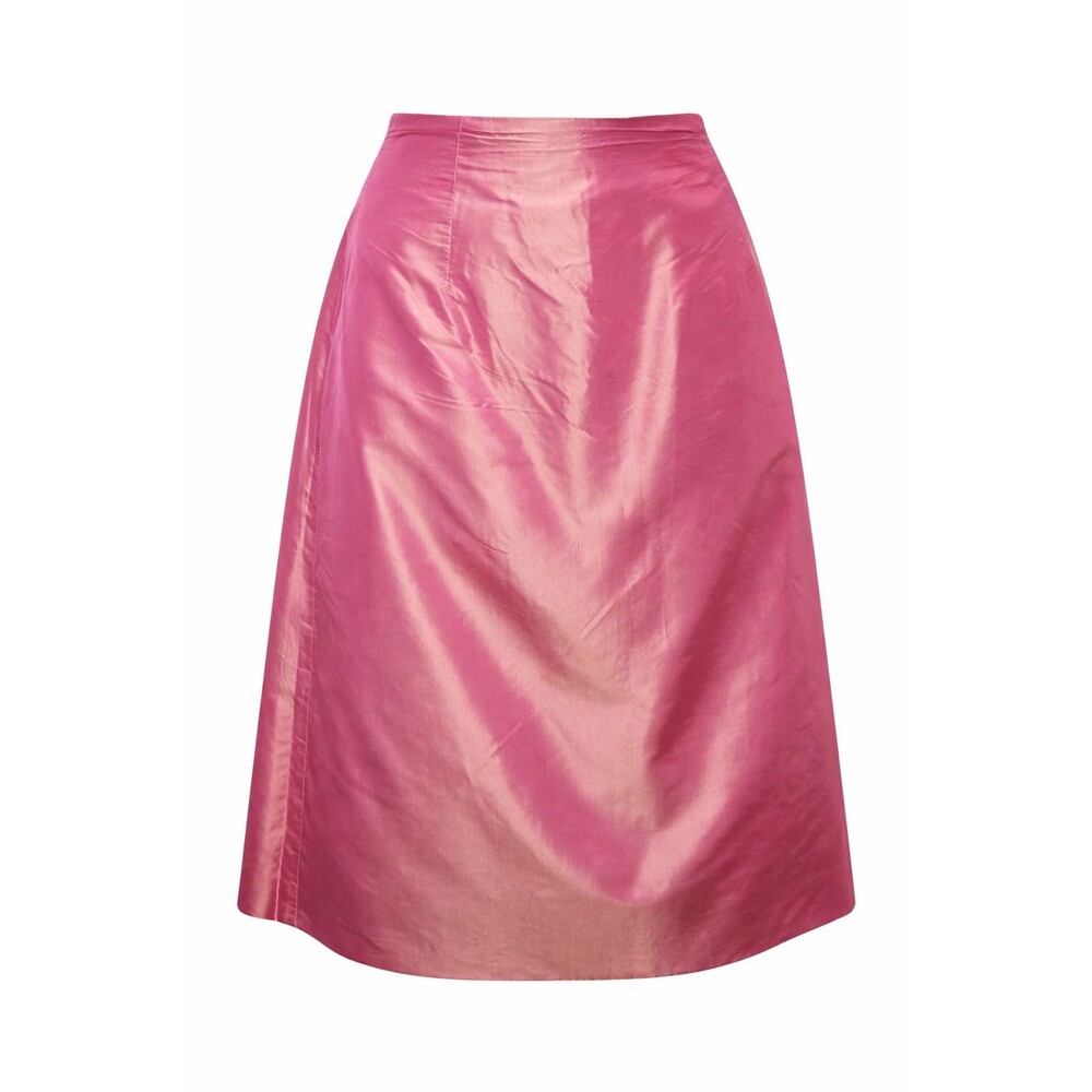 Vntg 90s Iridescent Pink Taffeta A-Line Skirt Y2K Shimmer Midi Party Skirt 4 6